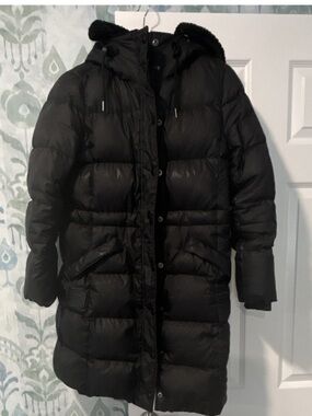 Coach Black Long Down Puffer Coat with Hood